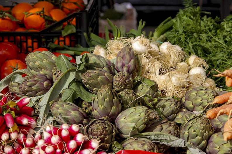 Julia Willard, Falling Off Bicycles, Kitchen artichoke photo, fine art food photography, wall decor, farmer\'s market photography, green photo