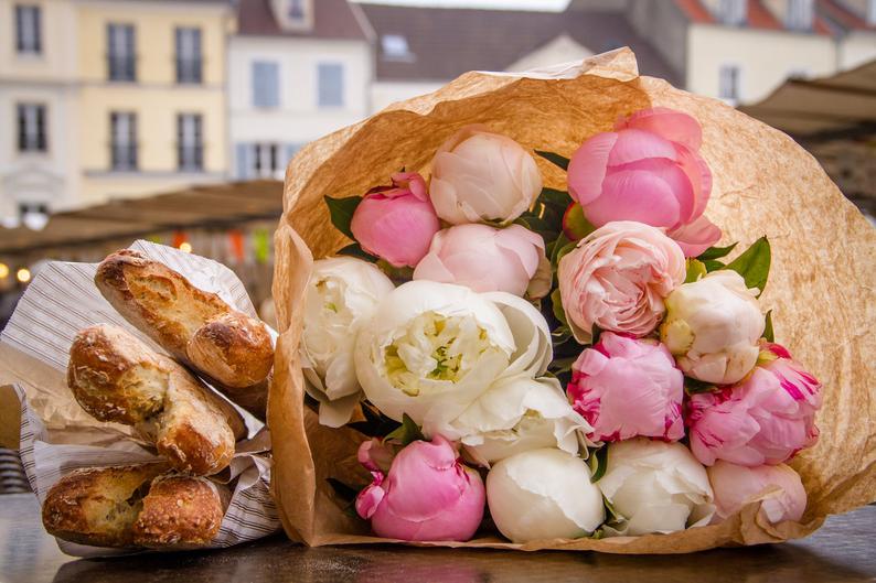 Julia Willard, Falling Off Bicycles, Peonies and coffee in Paris, fine art Paris photography, French photos, kitchen photography, wall decor