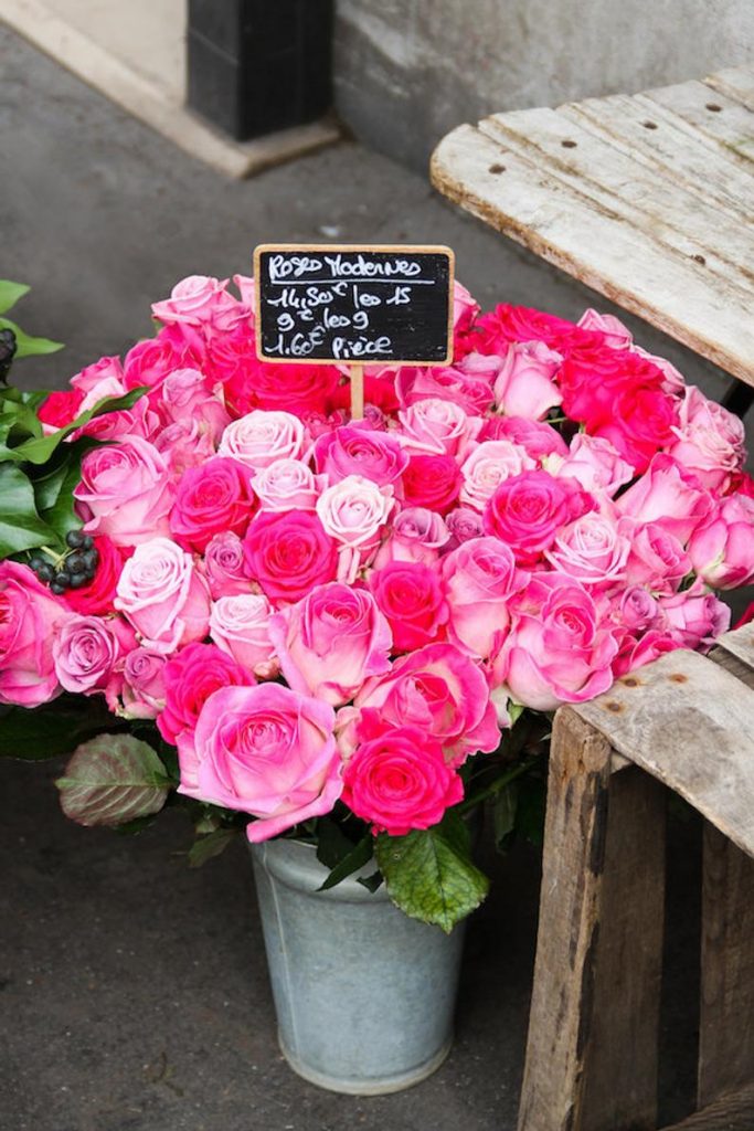 Falling Off Bicycles, Paris flower photo, fine art Paris photography, Valentine\'s Day photography, wall decor, pink rose bouquets, Julia Willard