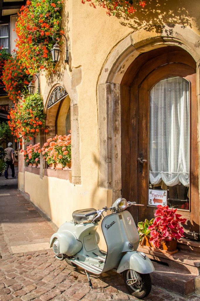 Colorful Colmar Alsace, Vespa picture, France photo, Falling Off Bicycles travel photo, fine art photography