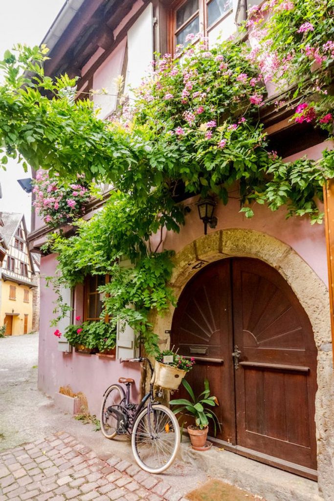 Colorful Eguisheim Alsace, bike photo, France photo, Falling Off Bicycles travel photo, fine art photography