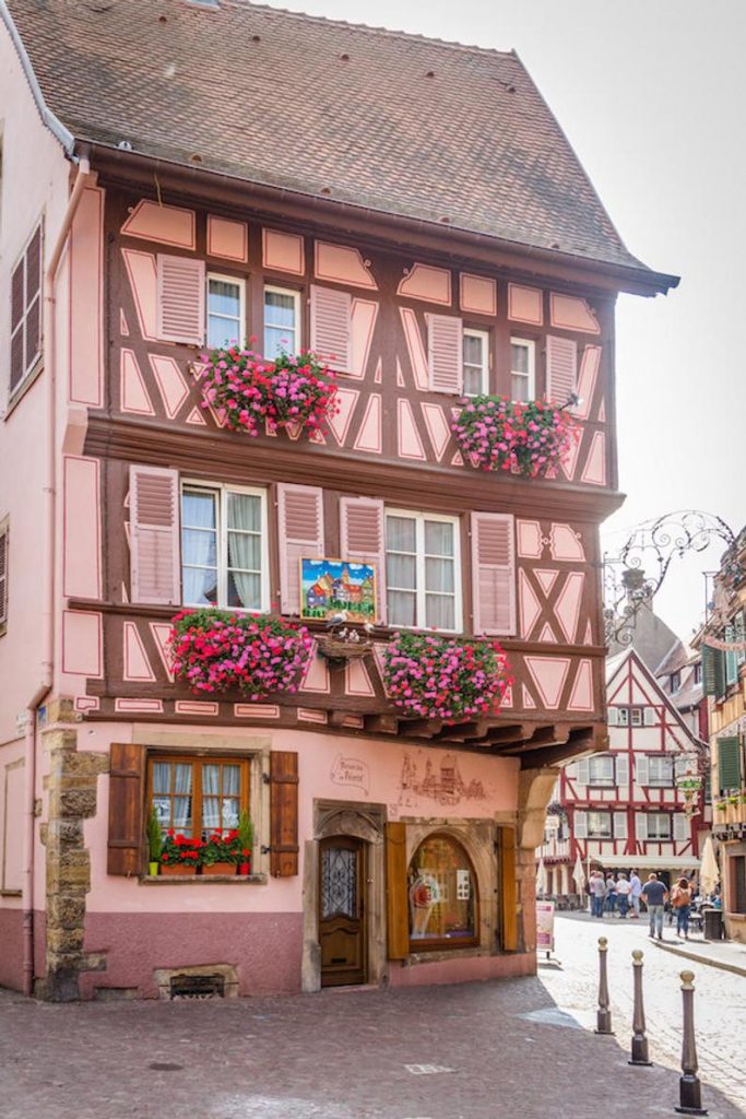 Colorful Colmar Alsace, France photo, Falling Off Bicycles travel photo, red fine art photography