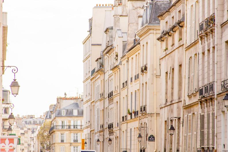 Parisian façade view, fine art paris photography, b&w photography, travel photo, wall decor