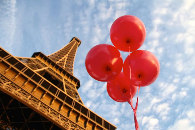 Paris red balloon photo, fine art Paris photography, travel photo, wall decor, Eiffel Tower Paris