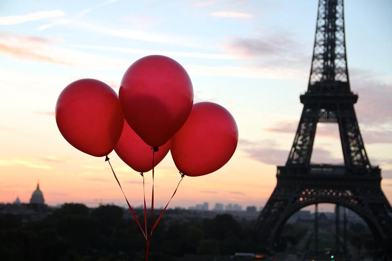 Paris red balloon photo, fine art Paris photography, Valentine red travel photo, wall decor, Eiffel Tower Paris