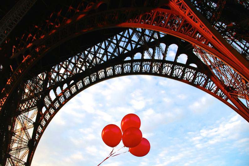 Paris red balloon photo, fine art Paris photography, birthday balloon photo, Eiffel Tower Paris