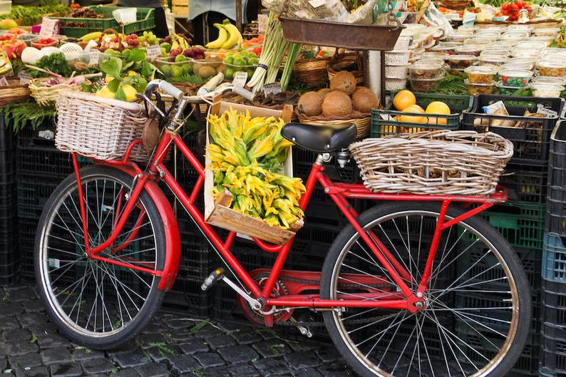 Falling Off Bicycles, Julia Willard, Rome, Italy bicycle, Rome market, red bike, fine art travel photography, travel photo by Falling Off Bicycles