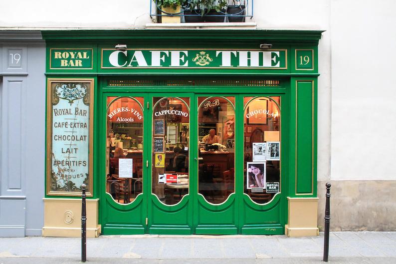 Café thé Paris, fine art paris photography, storefront photograph, travel photo, wall decor, tea house, Julia Willard, Falling Off Bicycles