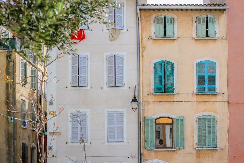 Provence shuttered windows scene, south of France colorful photo, fine art france photography, travel photo, wall decor, Julia Willard, Julie Willard, Falling Off Bicycles