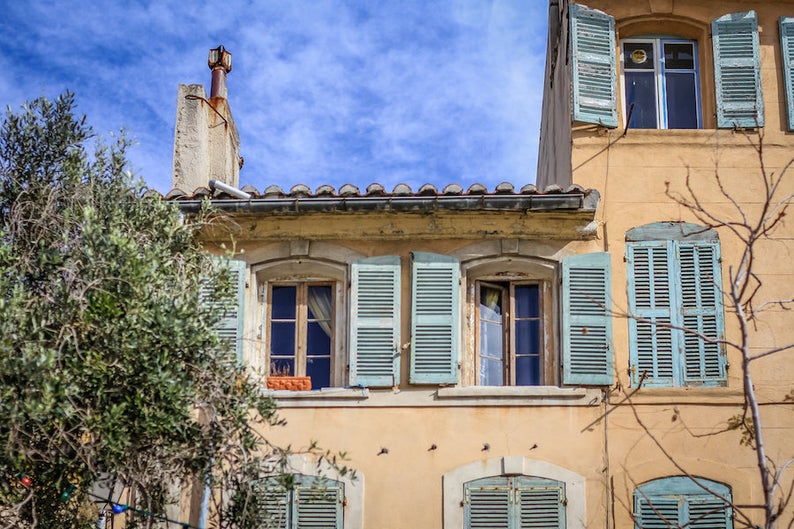 Provence shuttered windows scene, south of France colorful photo, fine art france photography, travel photo, wall decor, Julia Willard