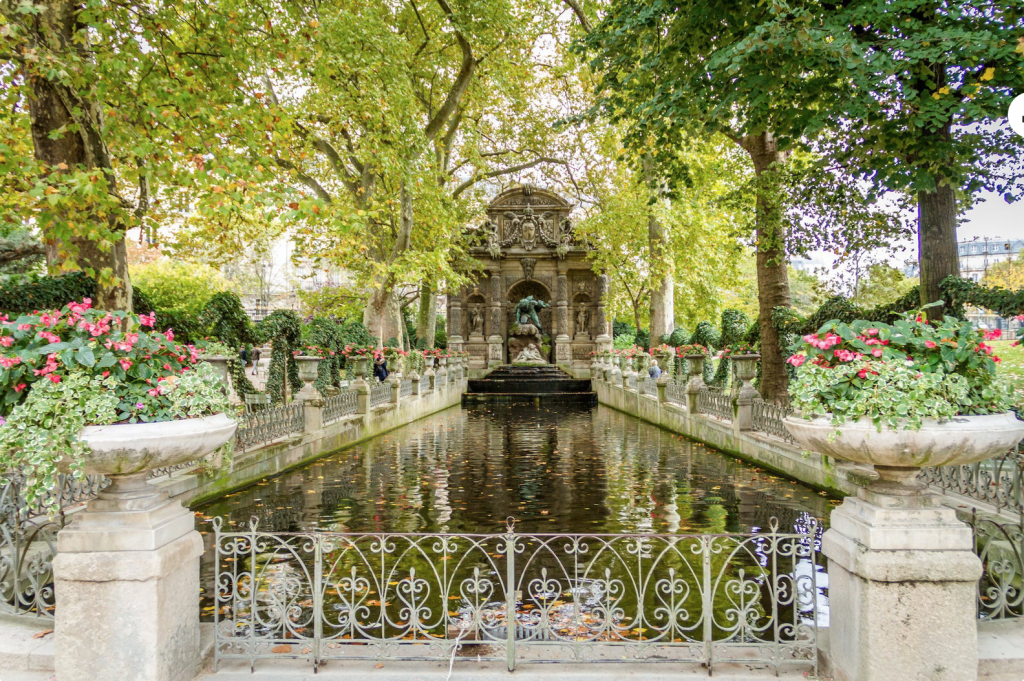 Medici Fountain, Luxembourg Garden, Paris photo, dusk fine art Paris photography, travel photo, café life Paris