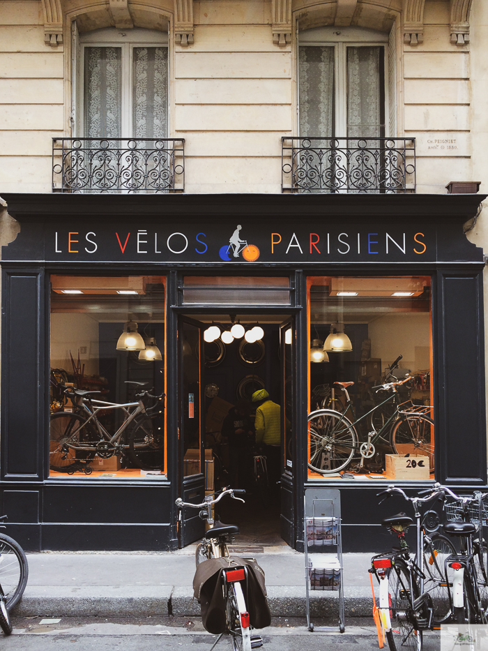 Bikes parked outside a bike store in Paris, France