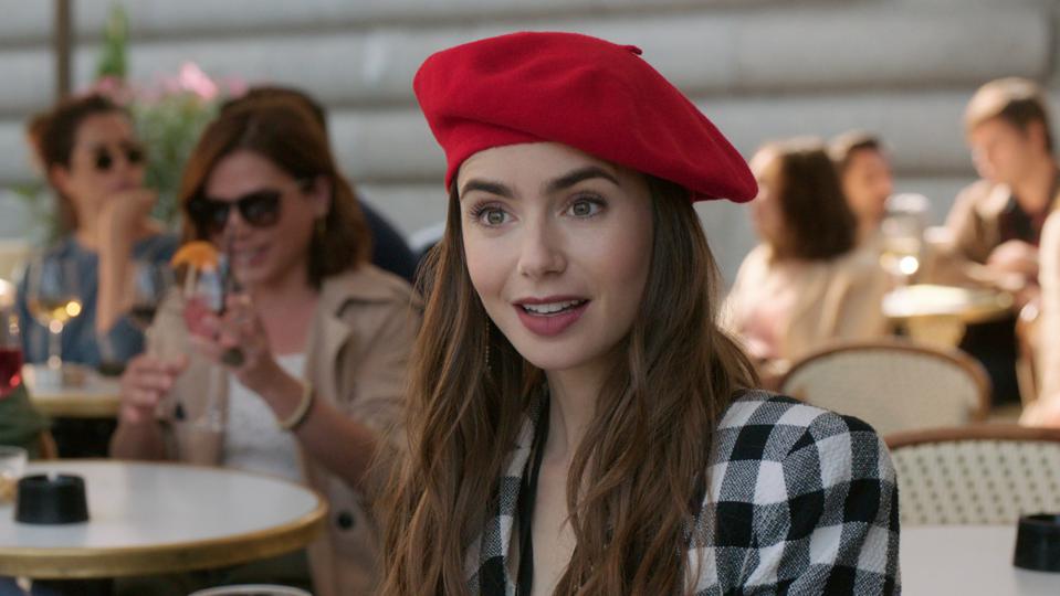 Emily in Paris wearing a red beret