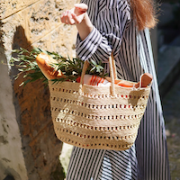 Paris hand bag, carrying fresh flowers
