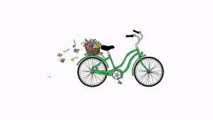 Today is a Gift, gift, bike, bicycle, vélo, velo, fiets, Falling Off Bicycles, bike basket, postcards, flowers, tulips, Paris, Amsterdam, Kansas City, green,